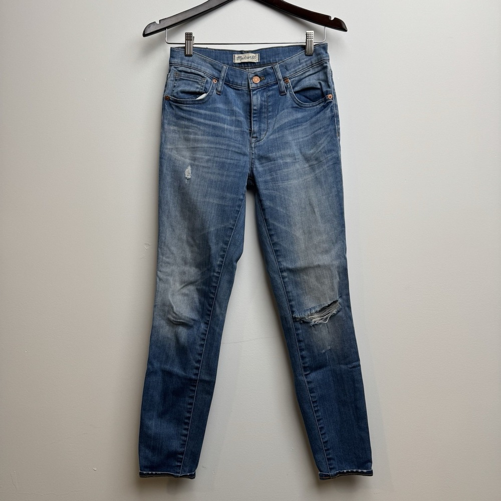 Madewell Jeans‎ Sz 26 Womens 9" High Riser Skinny Skinny Blue Denim Distressed